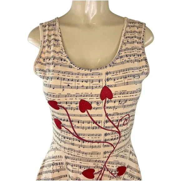 Effie’s Heart Symphony Dress Size S Music Notes Hearts Novelty Fit Flare Twee